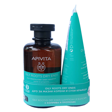 APIVITA PROMO OILY ROOTS DRY ENDS  за мазни корени и сухи краища шампоан 250ml + балсам 150ml