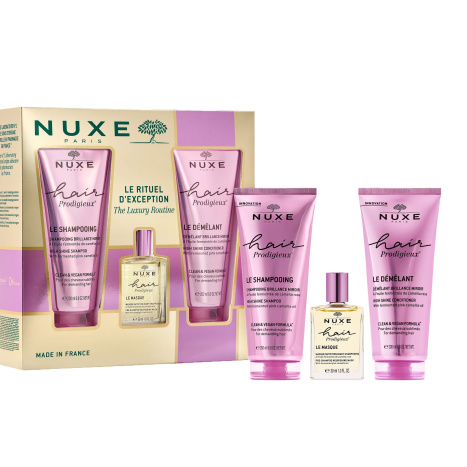 NUXE PROMO HAIR PRODIGIEUX шампоан за интензивен блясък 200ml + балсам 200ml + олио преди измиване 30ml