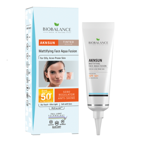 BIOBALANCE AKNSUN AQUA FUSION - Тонизиращ и матиращ слънцезащитен крем за мазна кожа  SPF 50+ 40ml