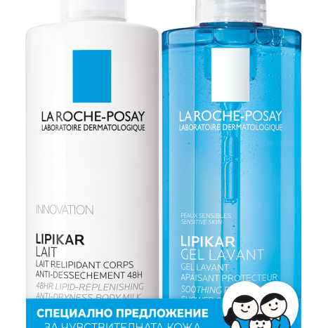 LA ROCHE-POSAY PROMO LIPIKAR LAIT мляко за тяло при суха кожа 400ml + LIPIKAR LAVANT душ-гел 400ml