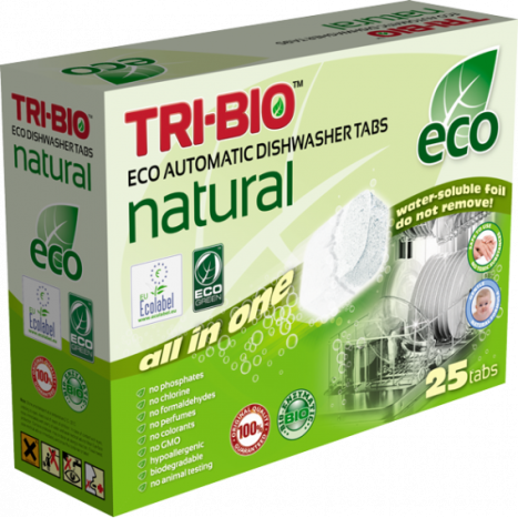 TRI-BIO Натурални еко таблетки за съдомиялна, картонена кутия, 25 бр.