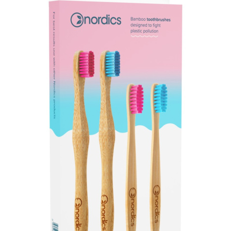 NORDICS Bamboo toothbrushes for adults x 2 + bamboo brushes for children x 2