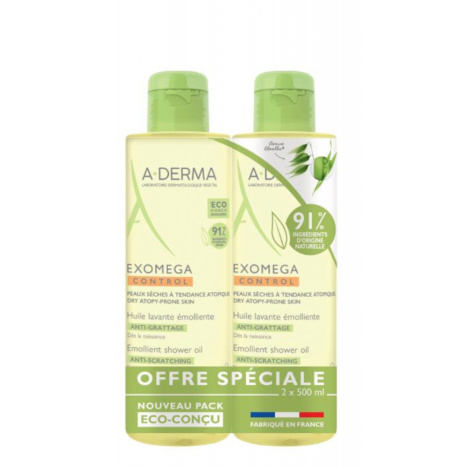 A-DERMA DUO EXOMEGA CONROL Emollient shower oil for dry and sensitive skin 2 x 500ml special price