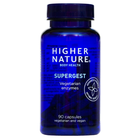 HIGHER NATURE SUPERGEST DIGESTIVE ENZYMNES подпомага храносмилането и подкрепя здравето на панкреаса x 90 caps