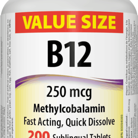 WEBBER NATURALS B12 METHYLCOBALAMIN Vitamin B12 250mcg x 200 subl tabl