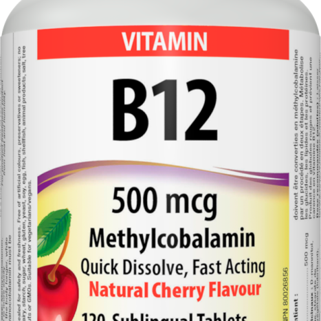 WEBBER NATURALS VITAMIN B12 500mcg cherry flavor x 120 tabl