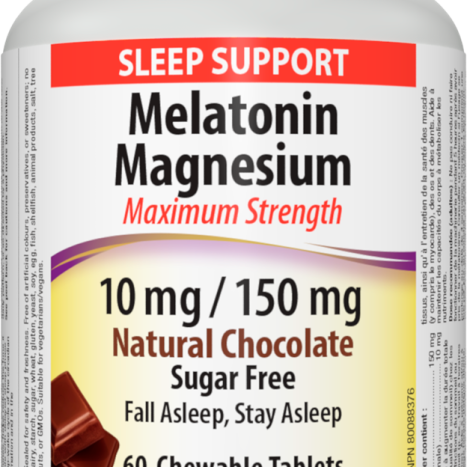 WEBBER NATURALS MELATONIN 10mg + MAGNESIUM 150mg дъвчащи с вкус на шоколад улеснява заспиването x 60 chew tabl