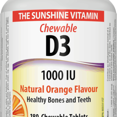 WEBBER NATURALS Vitamin D3 100IU orange flavored chews x 180 tabl