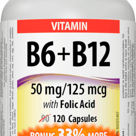 WEBBER NATURALS B6 + B12 with Folic Acid Vitamin B6 and B12 with Folic Acid x 120 caps