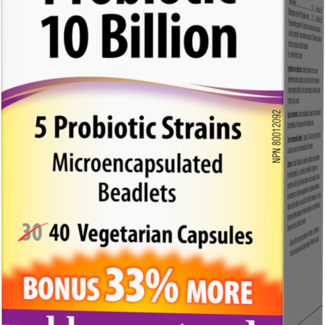 WEBBER NATURALS PROBIOTIC 10 BILLION 10 billion active probiotics, 5 strains x 40 caps