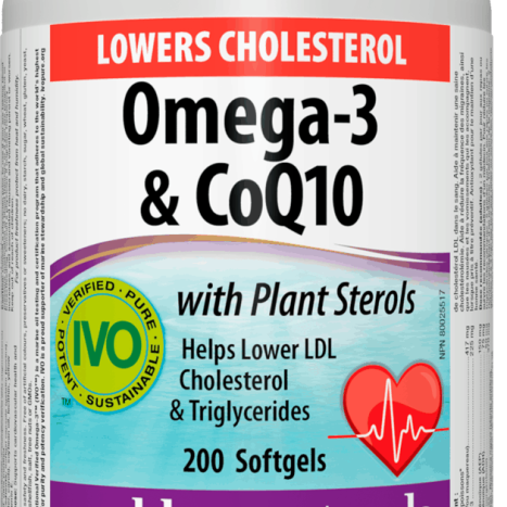 WEBBER NATURALS LOWERS CHOLESTEROL OMEGA-3 & CoQ10 Omega 3+Phytosterols+ Coenzyme Q10 x 200 softg caps