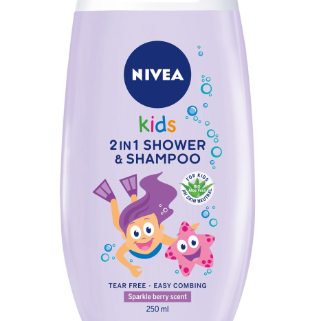 NIVEA Kids Children's 2 in 1 shower gel and shampoo for girls 250ml
