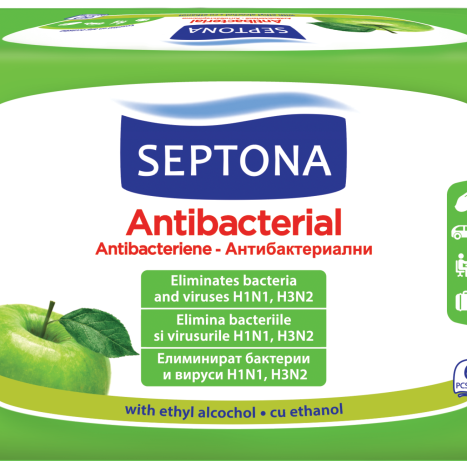 SEPTONA GREEN APPLE antibacterial wet wipes with green apple scent x 60