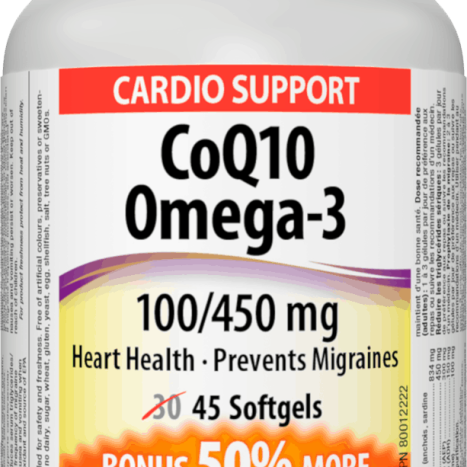 WEBBER NATURALS CO Q10 100mg + OMEGA-3 450mg Коензим с омега 3 в подкрепа на сърцето x 45 softgels