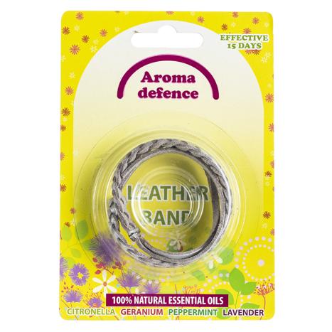 AROMA DEFENSE leather anti-mosquito bracelet with the scent of Citronella, Lavender, Geranium and Mint
