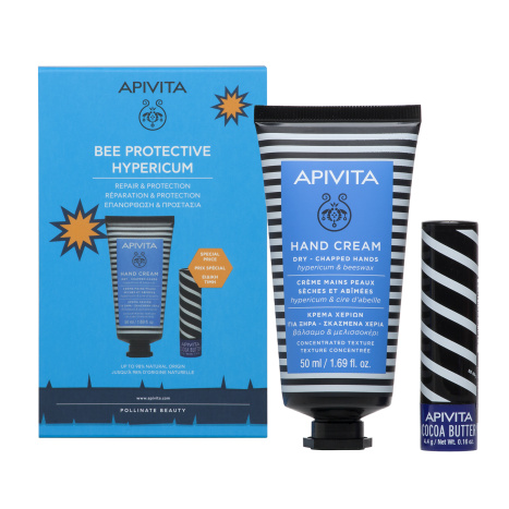 APIVITA PROMO BEE PROTECTIVE HYPERICUM hand cream with St. John's wort 50ml + lip stick with cocoa butter spf20 4.4g