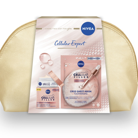 NIVEA PROMO Cellular Hyaluron Filler + Elasticity Day cream 50ml + Sculpting cryo mask + bag