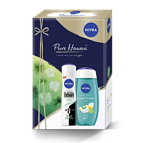 NIVEA PROMO Women's spray Invisible on Black & White Fresh 150ml+ Shower gel Hawaii Flower & Oil 250ml