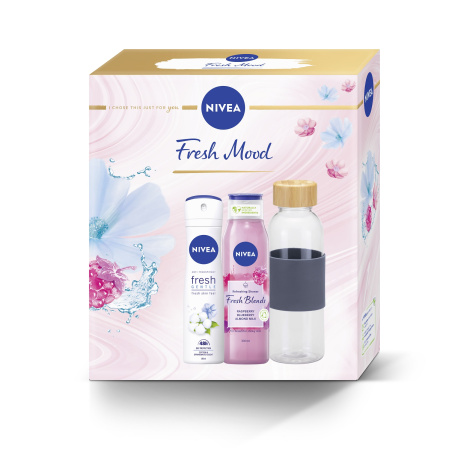 NIVEA PROMO Women's antiperspirant spray Fresh Gentle 150ml + Shower gel Fresh Blends Raspberry 300ml + water bottle
