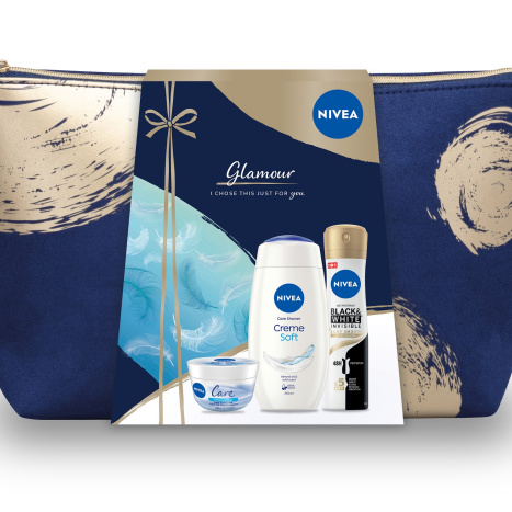 NIVEA PROMO Shower gel Creme Soft 250ml + Women's spray Invisible on Black & White Silky Smooth 150ml + Care Nourishing cream 100ml + bag