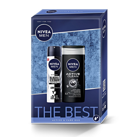 NIVEA PROMO MEN Men's spray Invisible on Black & White Power 150ml+ Shower gel Active Clean 250ml