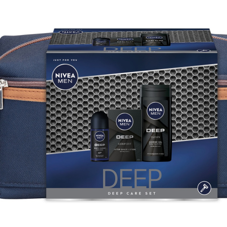 NIVEA PROMO MEN Aftershave lotion Deep 100ml + Shower gel Deep 250ml Roll-on for men Deep 50ml + toiletry bag