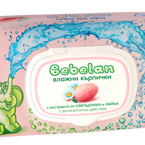 BEBELAN baby wet wipes Sumac and Chamomile pink x 80 with lid