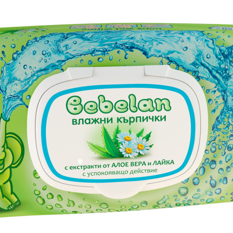 BEBELAN baby wet wipes Aloe and Chamomile green x 80 with lid