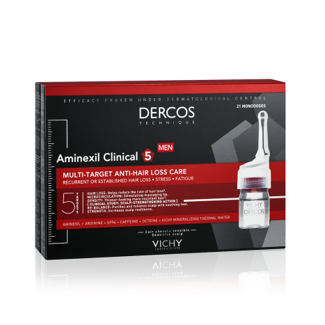 VICHY DERCOS AMINEXIL CLINICAL 5 ампули против косопад при мъже 21 х6ml