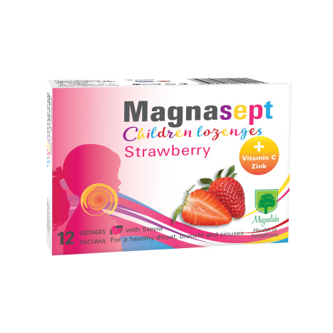 MAGNALABS MAGNASEPT CHILDREN STRAWBERRY for sore throat and stuffy nose with strawberry x 12 lozeng