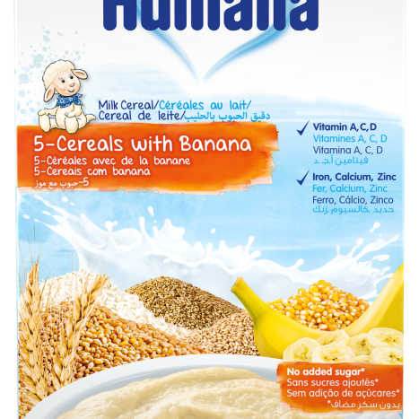 HUMANA МЛЕЧНА КАША 5 зърнени храни с банан и мляко от 6-я месец 200g