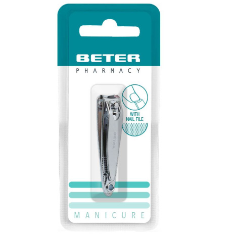 BETER Chrome manicure nail clipper with curved tip and nail file