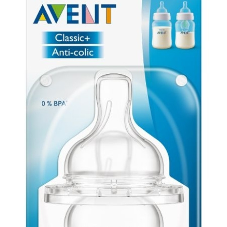AVENT Pacifier Classic+ Anti-Colic Slow with 2 holes 1m+ x 2