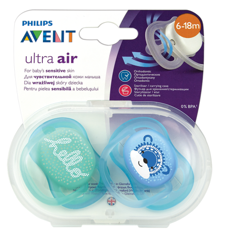 AVENT Orthodontic pacifiers Ultra air bear boy, 6-18m x 2