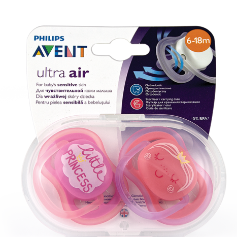 AVENT Orthodontic pacifiers Ultra air princess girl, 6-18m x 2