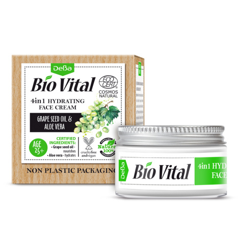 DEVA Bio Vital 4 в 1 хидратиращ крем за лице с масло от гроздови семки и алое вера 25+ 50ml