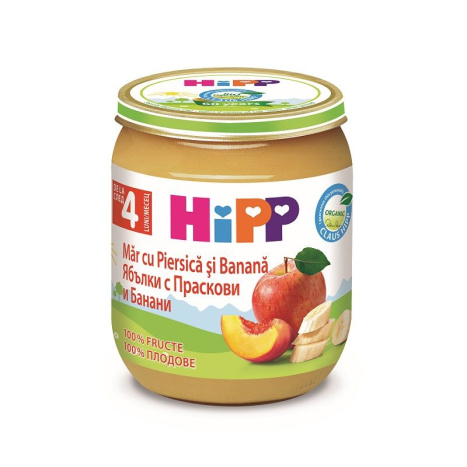 HIPP BIO PURED APPLES WITH BANANAS AND PEACHES 125g 4283
