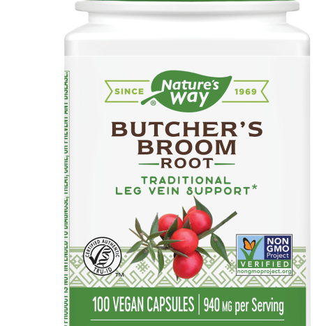 NATURES WAY BUTCHERS BROOM mouse thistle 470mg for varicose veins and hemorrhoids x 100 caps