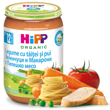 HIPP BIO VEGETABLE AND PASTA WITH CHICKEN MEAT 12m 220g 6803