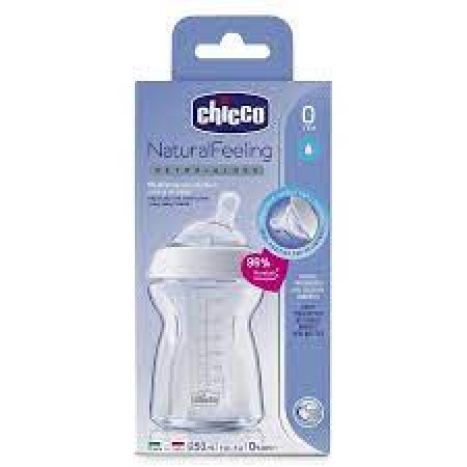 CHICCO Natural feeling glass bottle 250ml, silicone teat 1 drop
