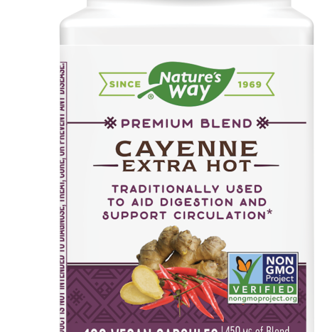 NATURES WAY CAYENE EXTRA HOT super hot red pepper for fast metabolism 450mg x 100 caps