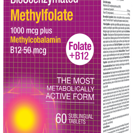 NATURAL FACTORS BioCoenzymated Methylfolate 1000mcg + B12 Methylcobalamin 50mcg x 60 tabl