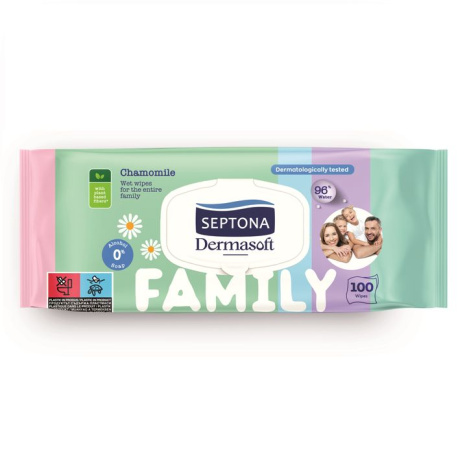 SEPTONA Dermasoft Wet cleansing wipes for the whole family FAMILY x 100 with lid