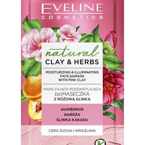 EVELINE NATURAL CLAY&HERBS Hydrating and brightening bio peeling face mask with pink clay 8ml