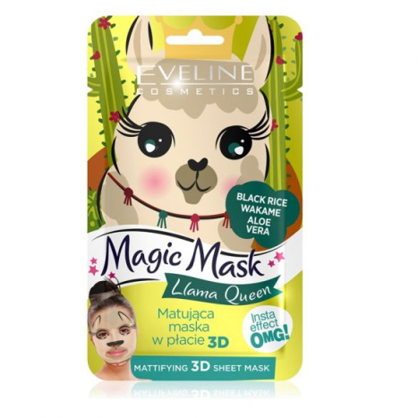 EVELINE MAGIC MASK 3D SHEET MASK Mattifying with black rice and aloe vera - Llama Queen effect