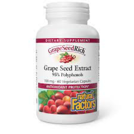 NATURAL FACTORS GRAPE SEED Extract natural antioxidant 100mg x 60 caps
