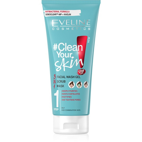 EVELINE Clean Your Skin Измиващ гел за лице + пилинг + маска 3в1 200ml