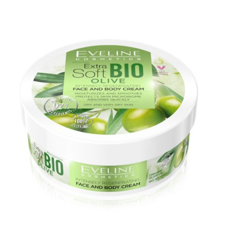 EVELINE EXTRA SOFT bio Маслина - Регенериращ крем за лице и тяло 175ml / 97% Натурални съставки