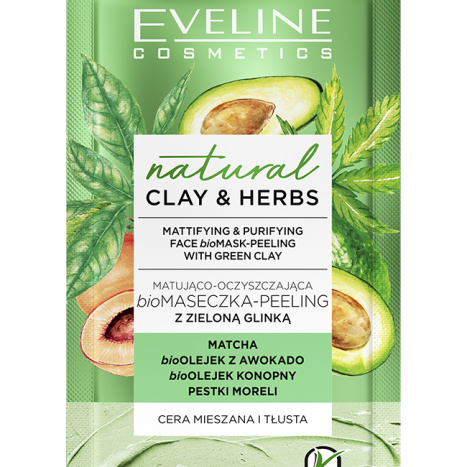 EVELINE NATURAL CLAY&HERBS Mattifying and cleansing bio peeling - face mask with Green Clay 8ml