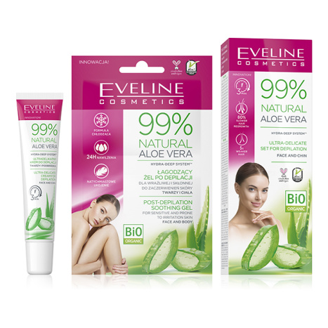 EVELINE 99% NATURAL ALOE VERA 2in1 Depilatory face cream 20ml + Soothing gel for after depilation 2x5ml